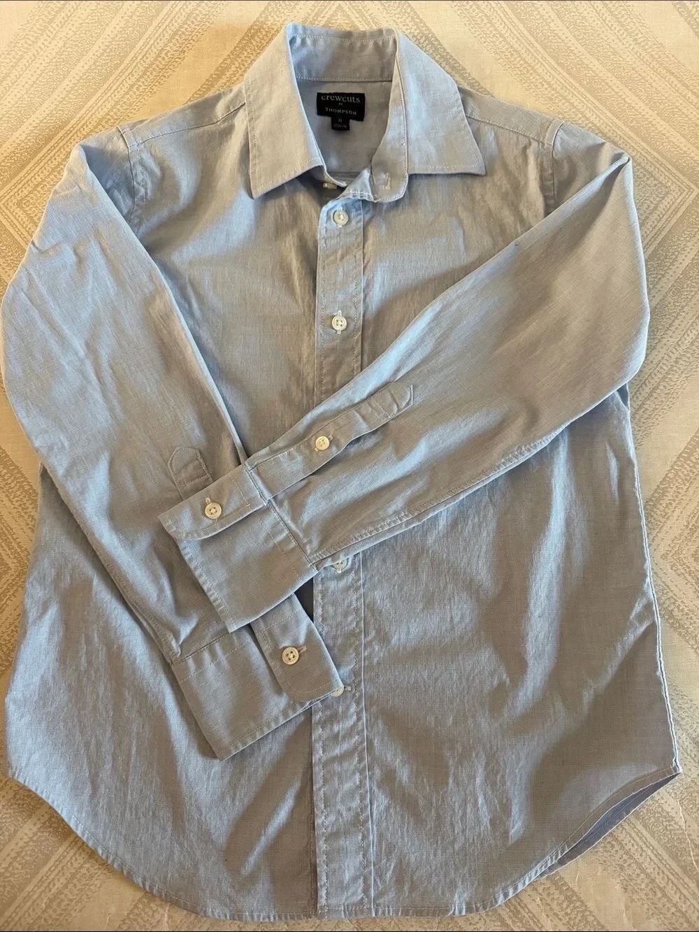 Crewcuts Thompson Boys Button-Up Shirt Size 8 Pale Blue Cotton Long Sleeve